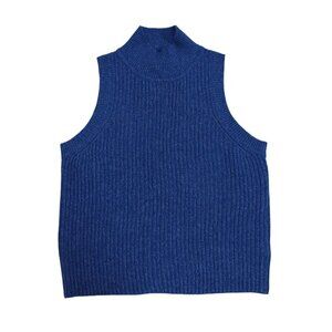 Jessica Simpson Womens Blue Ribbed Sleeveless Turtleneck Sweater Vest M. NWT.